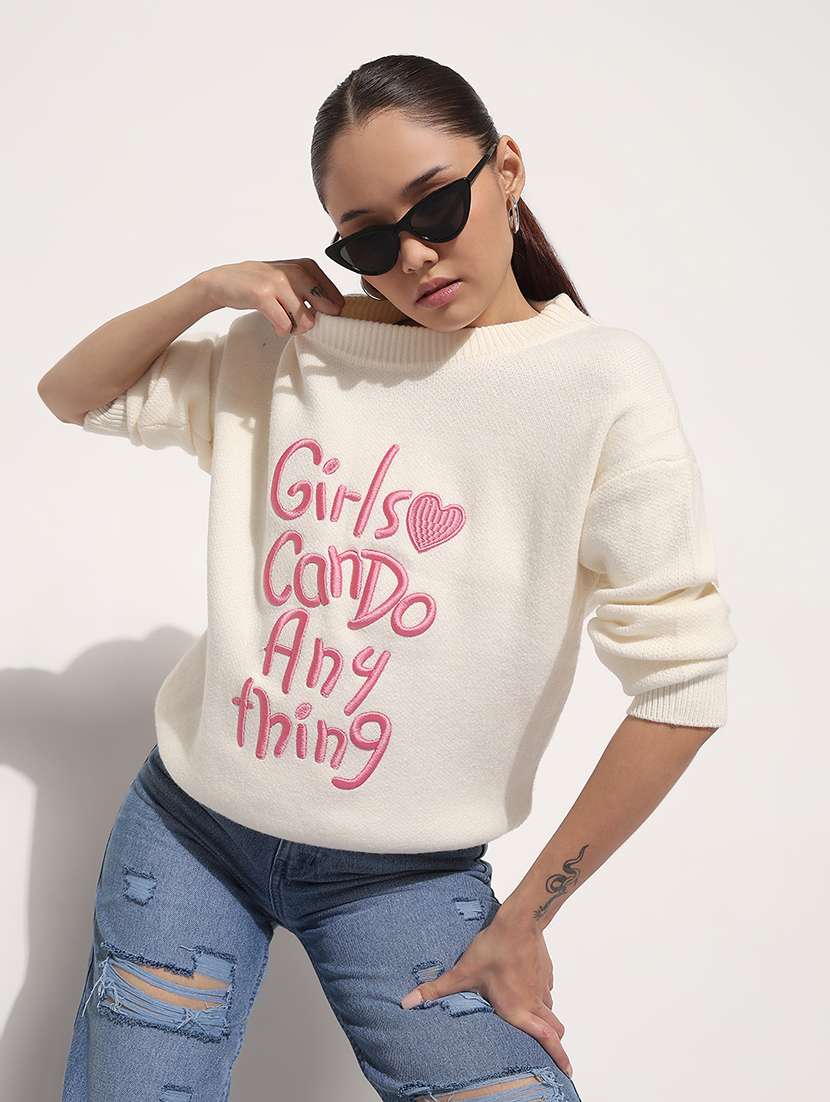women typographic print long sleeve sweatshirt
