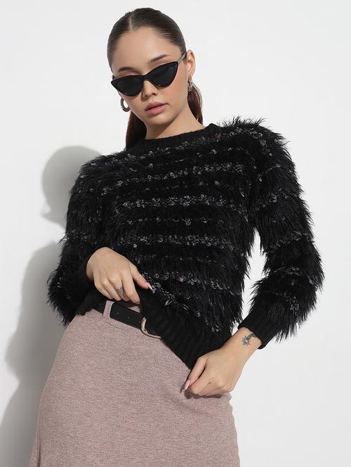 women black self designed long sleeve pullover - 21983045 -  Standard Image - 0