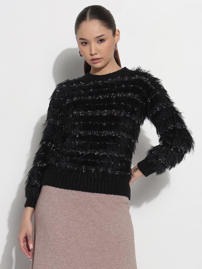 women black self designed long sleeve pullover - 21983045 -  Standard Image - 1