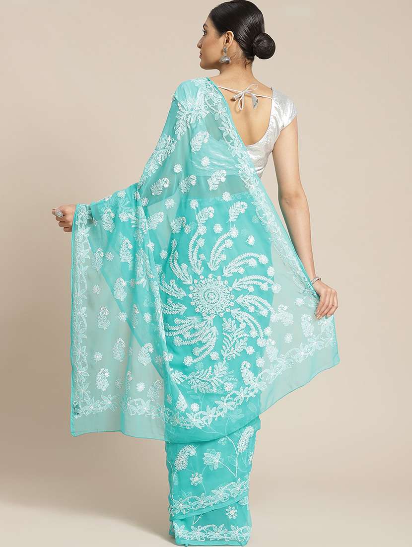 women solid with work chikankari saree with blouse - 21983047 -  Standard Image - 1