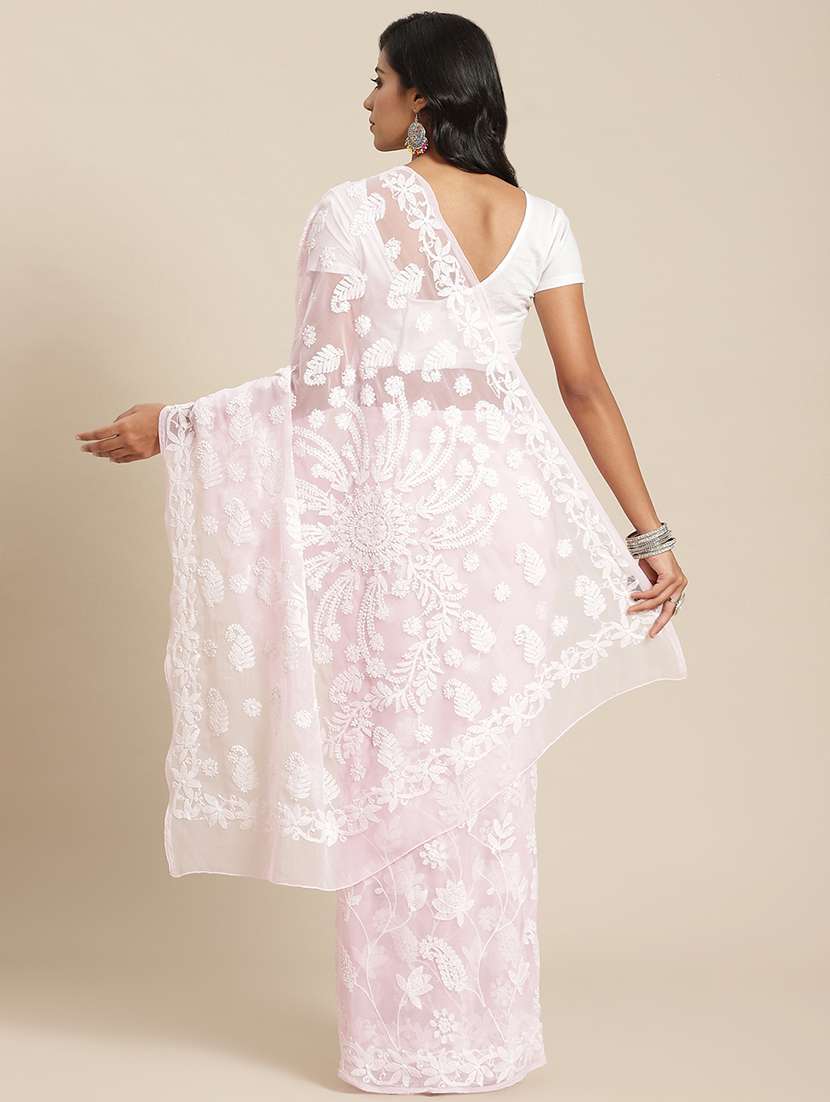 women solid with work chikankari saree with blouse - 21983048 - Standard Image - 1