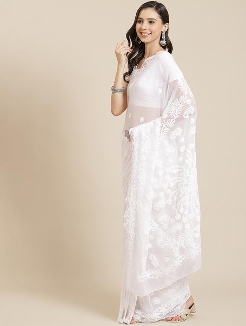women solid with work chikankari saree with blouse - 21983049 -  Standard Image - 0