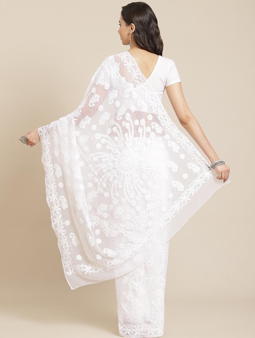 women solid with work chikankari saree with blouse - 21983049 -  Standard Image - 1