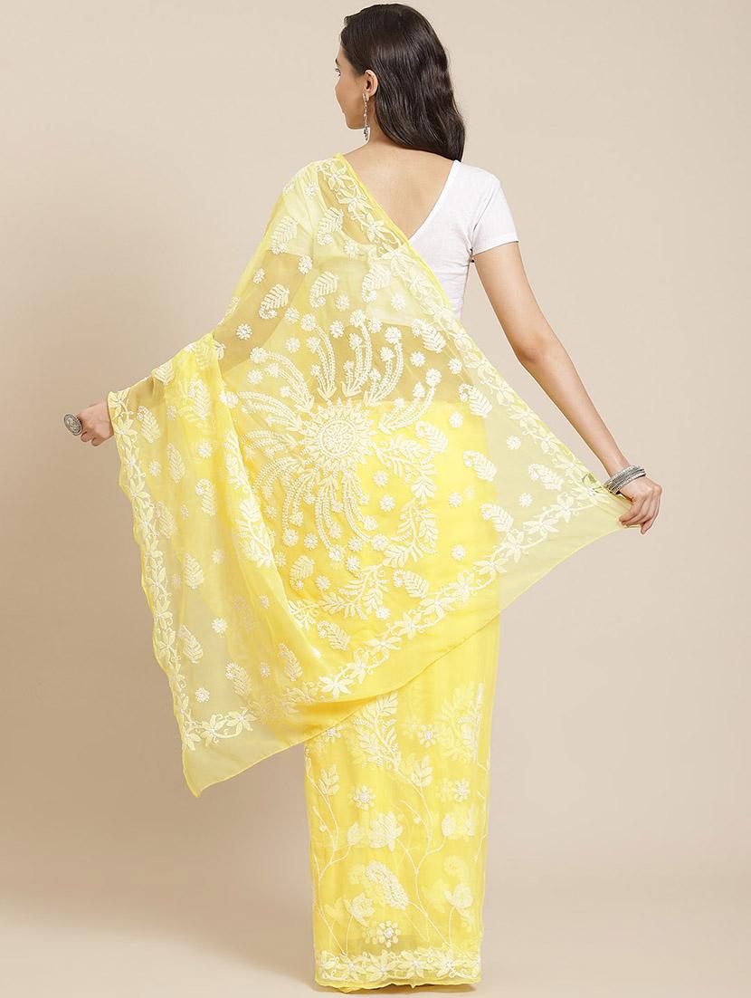 women solid with work chikankari saree with blouse - 21983050 -  Standard Image - 1