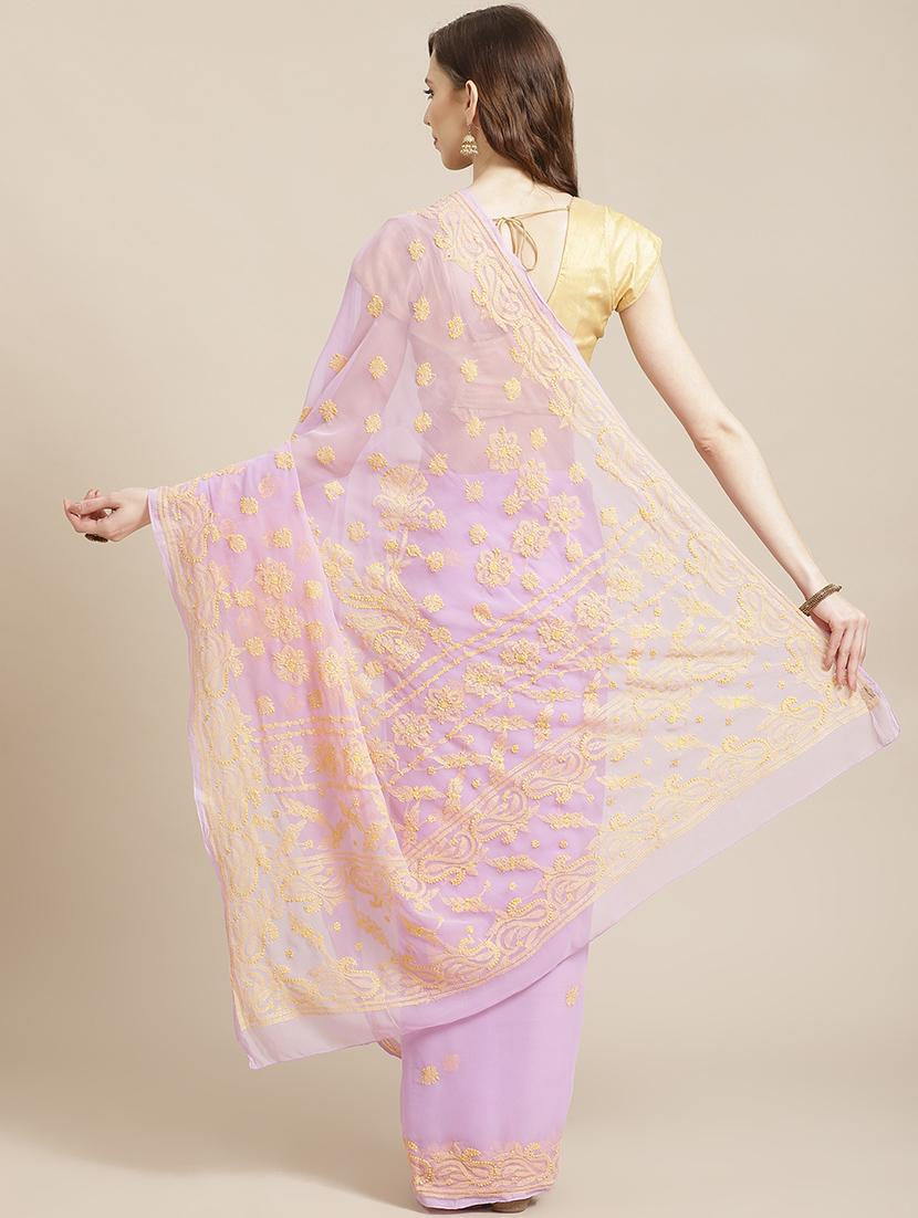 women solid with work chikankari saree with blouse - 21983055 -  Standard Image - 1