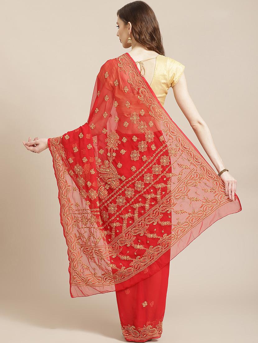 women solid with work chikankari saree with blouse - 21983056 -  Standard Image - 1