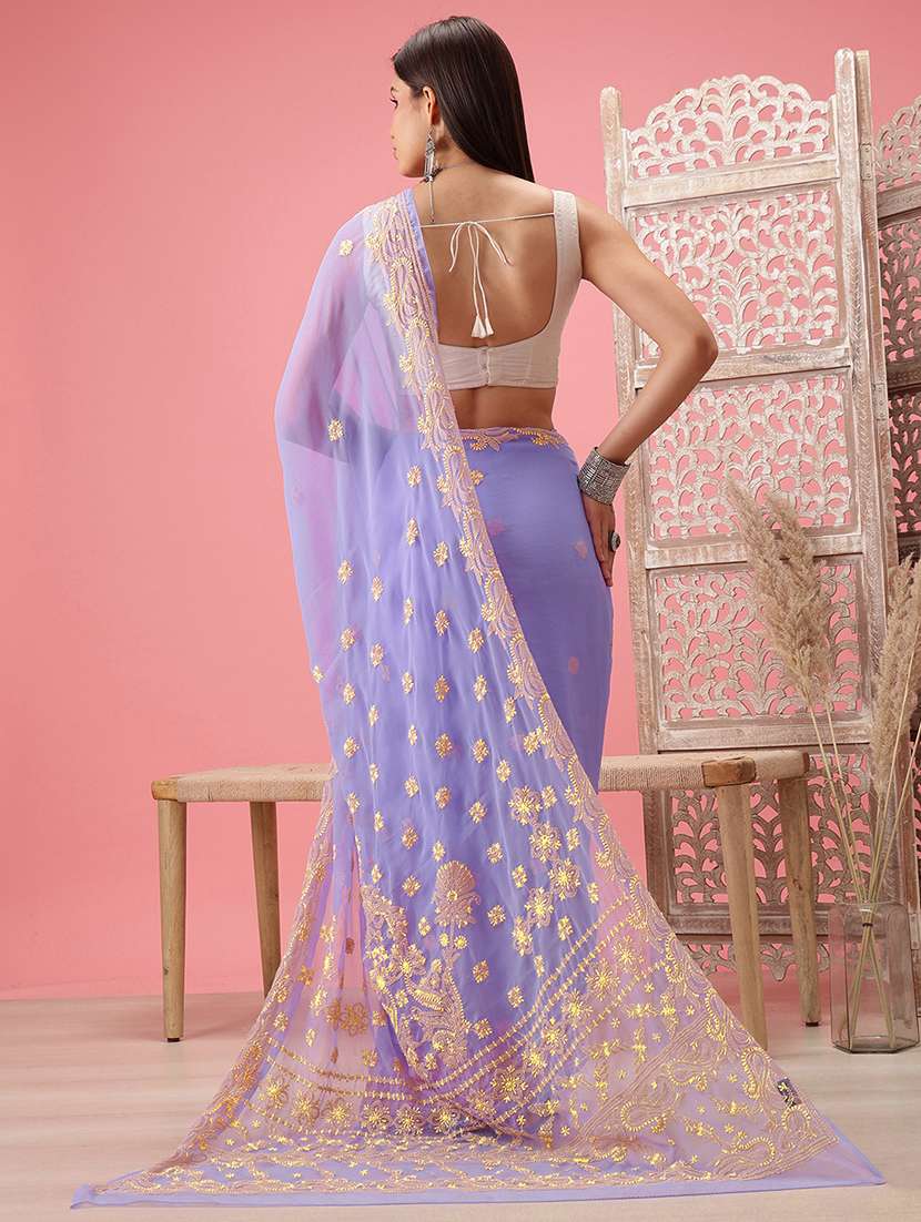 women solid with work chikankari saree with blouse - 21983057 - Standard Image - 1