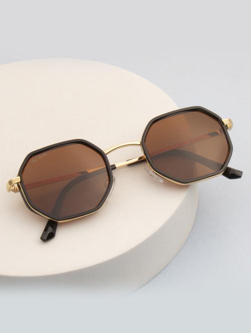 ted smith unisex brown octagon metal sunglasses with polarised lens - 21983092 - Standard Image - 0