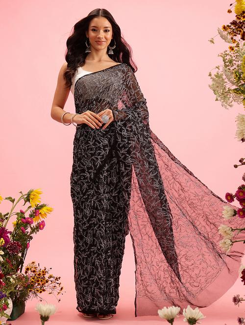 women solid with work chikankari saree with blouse - 21983097 - Standard Image - 0