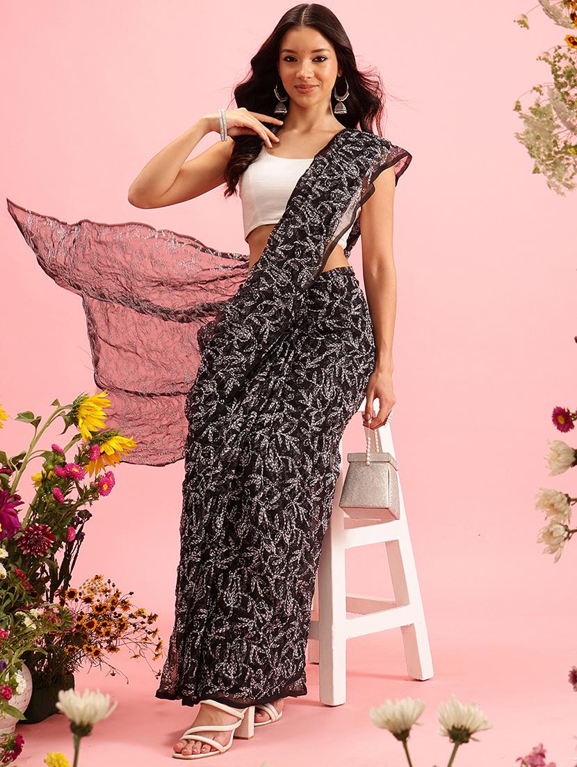women solid with work chikankari saree with blouse - 21983097 - Standard Image - 1