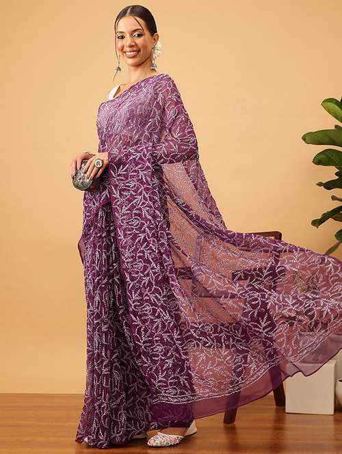 women solid with work chikankari saree with blouse - 21983099 -  Standard Image - 0