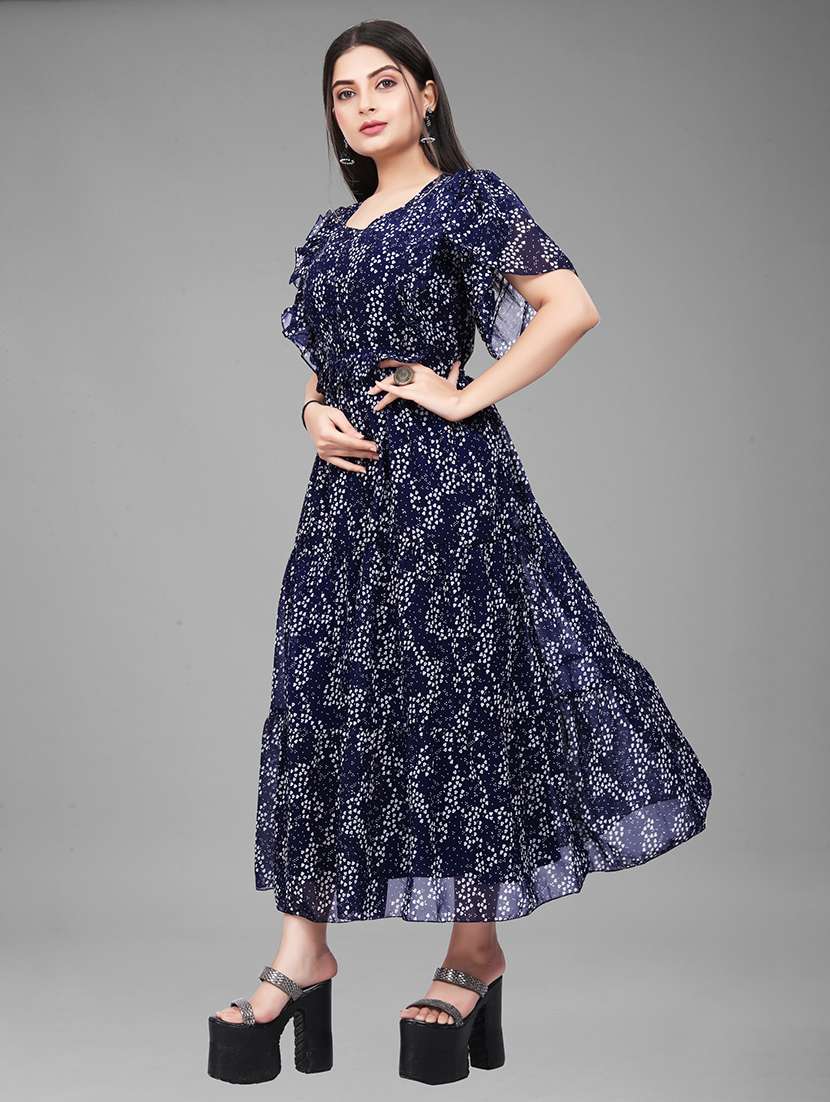 women printed flared sleeve tiered dress - 21983119 -  Standard Image - 1