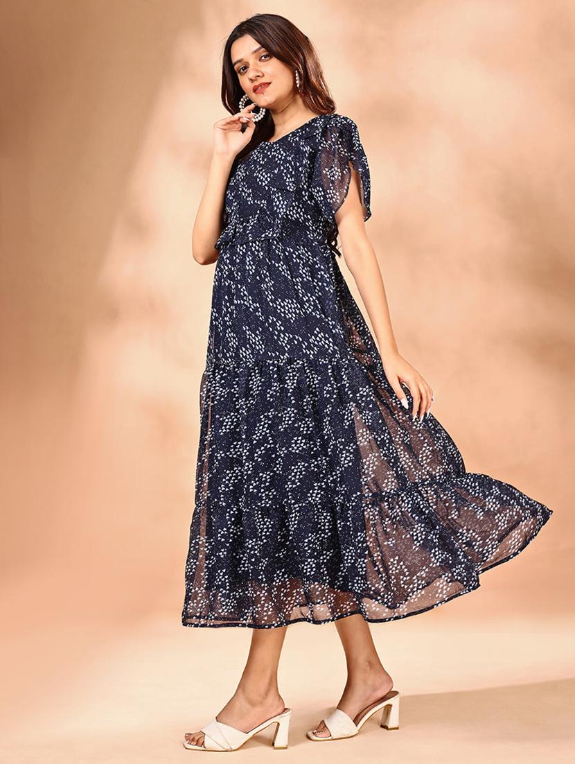 women printed tulip sleeve tiered dress - 21983124 -  Standard Image - 1