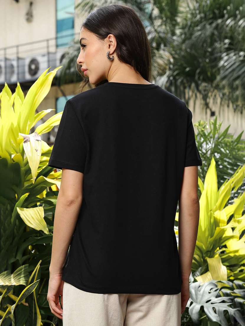 women black solid short sleeve regular fit t-shirt - 21983141 -  Standard Image - 4