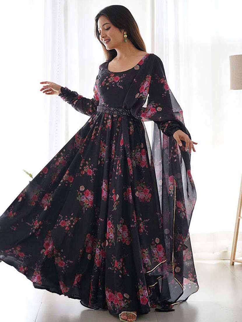 women floral print anarkali kurta and dupatta set