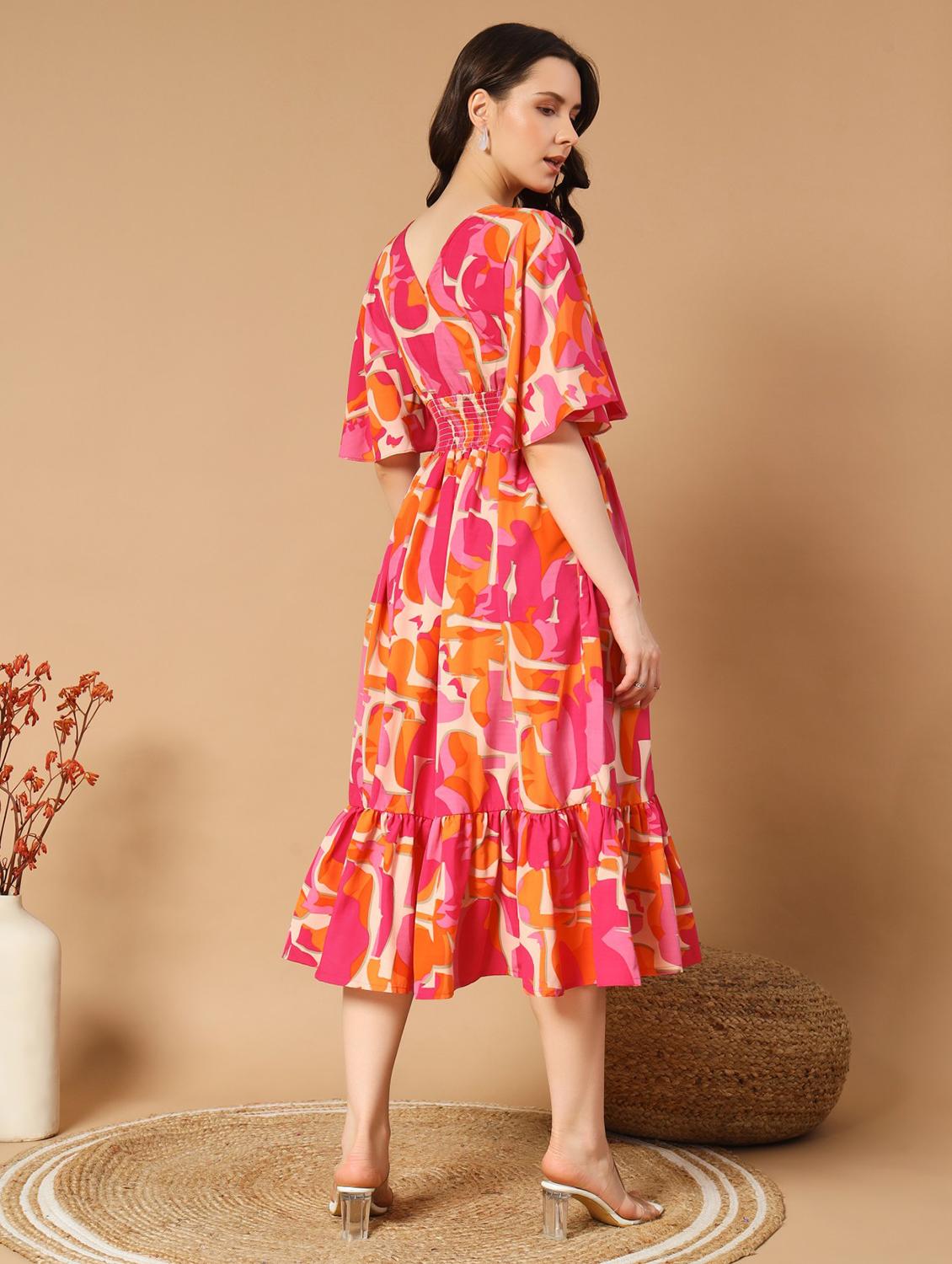 women printed flared sleeve tiered dress - 21983166 - Standard Image - 1