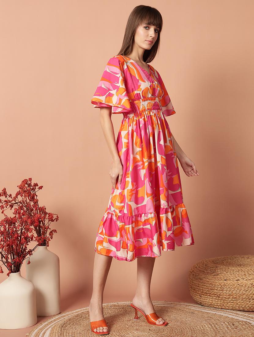 women printed flared sleeve tiered dress - 21983178 -  Standard Image - 1