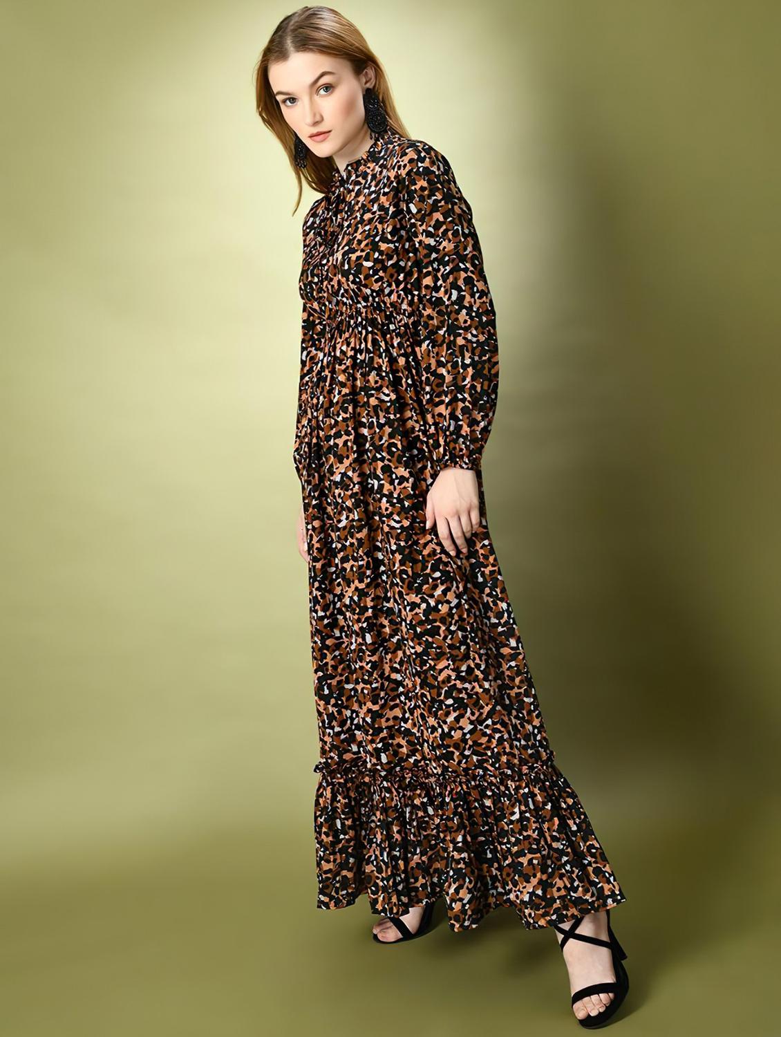 women animal printed puff sleeve tiered dress - 21983218 -  Standard Image - 1