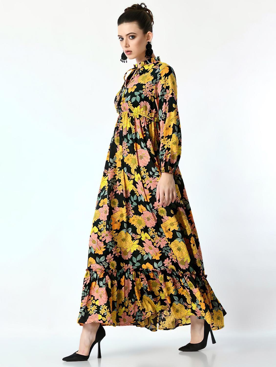 women printed puff sleeve tiered maxi dress - 21983219 - Standard Image - 1