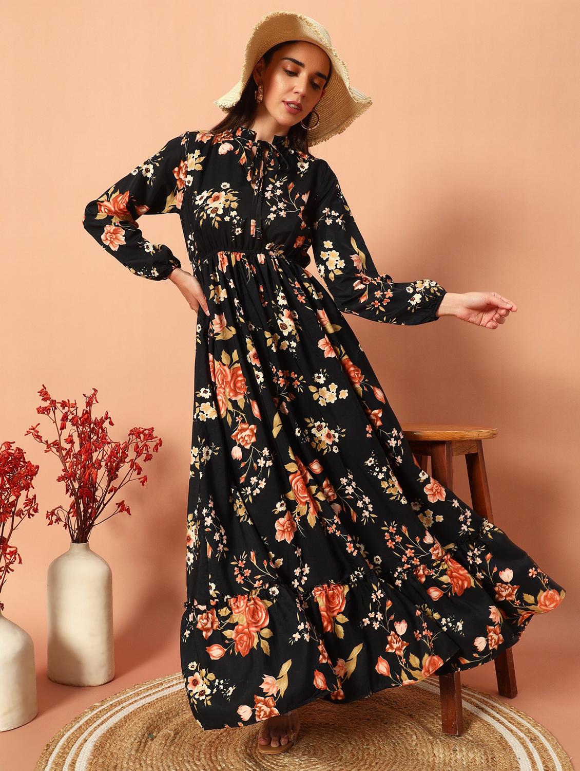 women printed puff sleeve tiered maxi dress - 21983226 - Zoom Image - 0