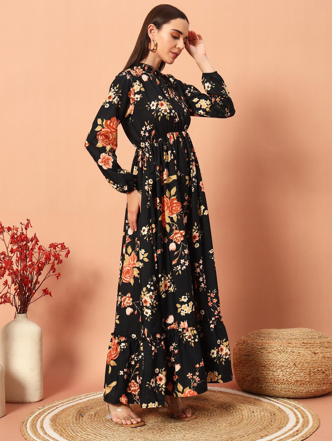 women printed puff sleeve tiered maxi dress - 21983226 - Standard Image - 1