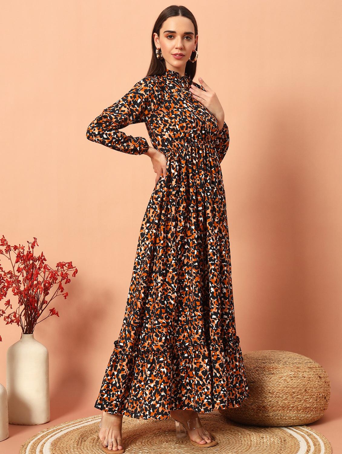 women animal print puff sleeve tiered maxi dress - 21983227 -  Standard Image - 1