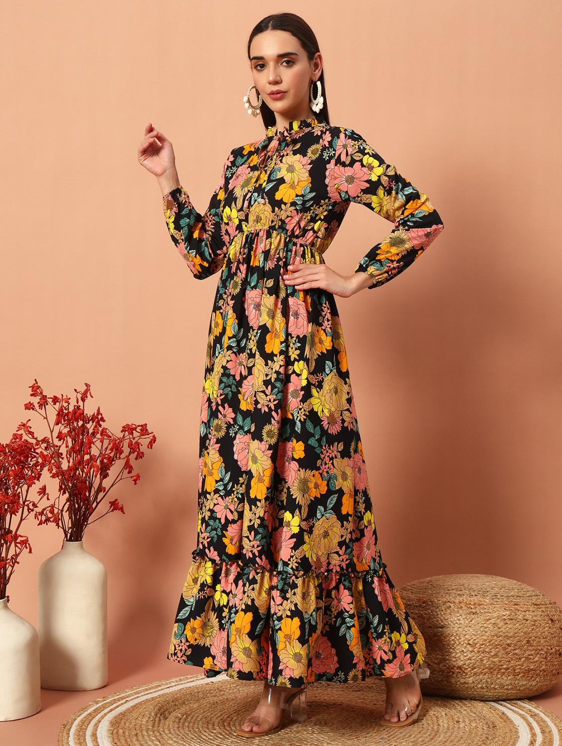 floral print tie-up neck georgette party gown - 21983228 -  Standard Image - 1