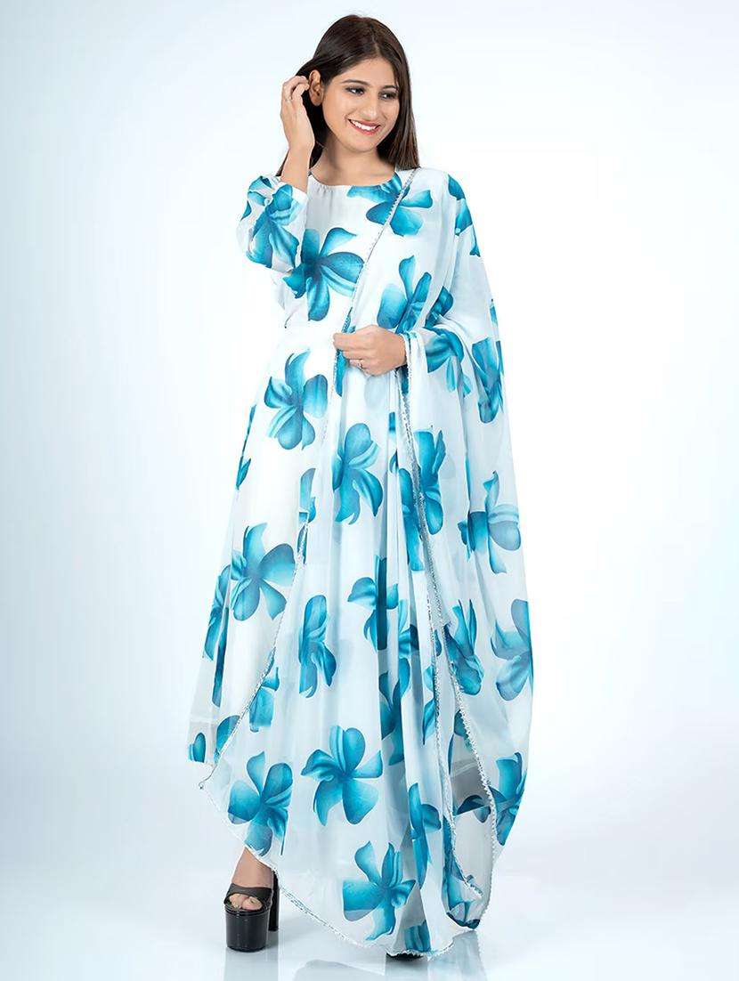 women floral print anarkali kurta and dupatta set