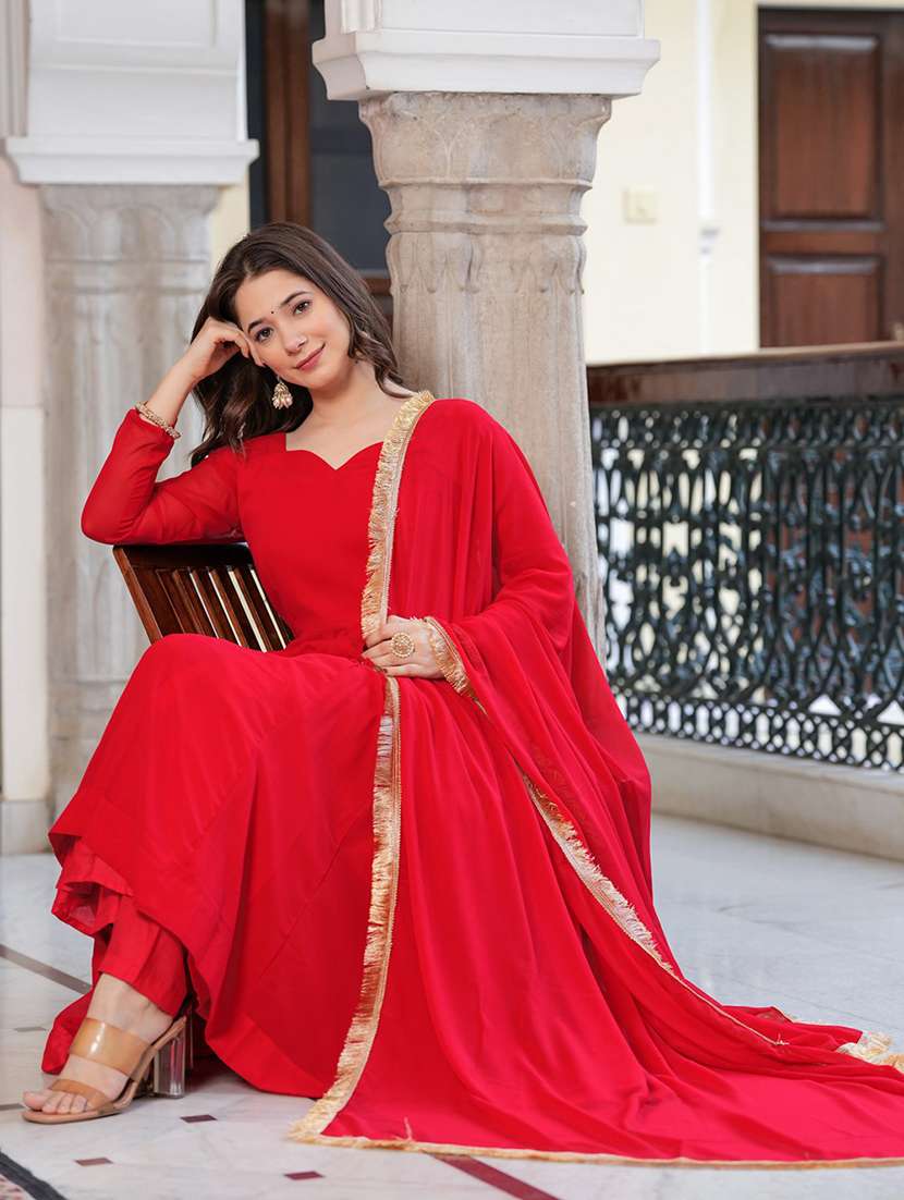 women long sleeve anarkali kurta pant with dupatta set - 21983320 -  Standard Image - 1