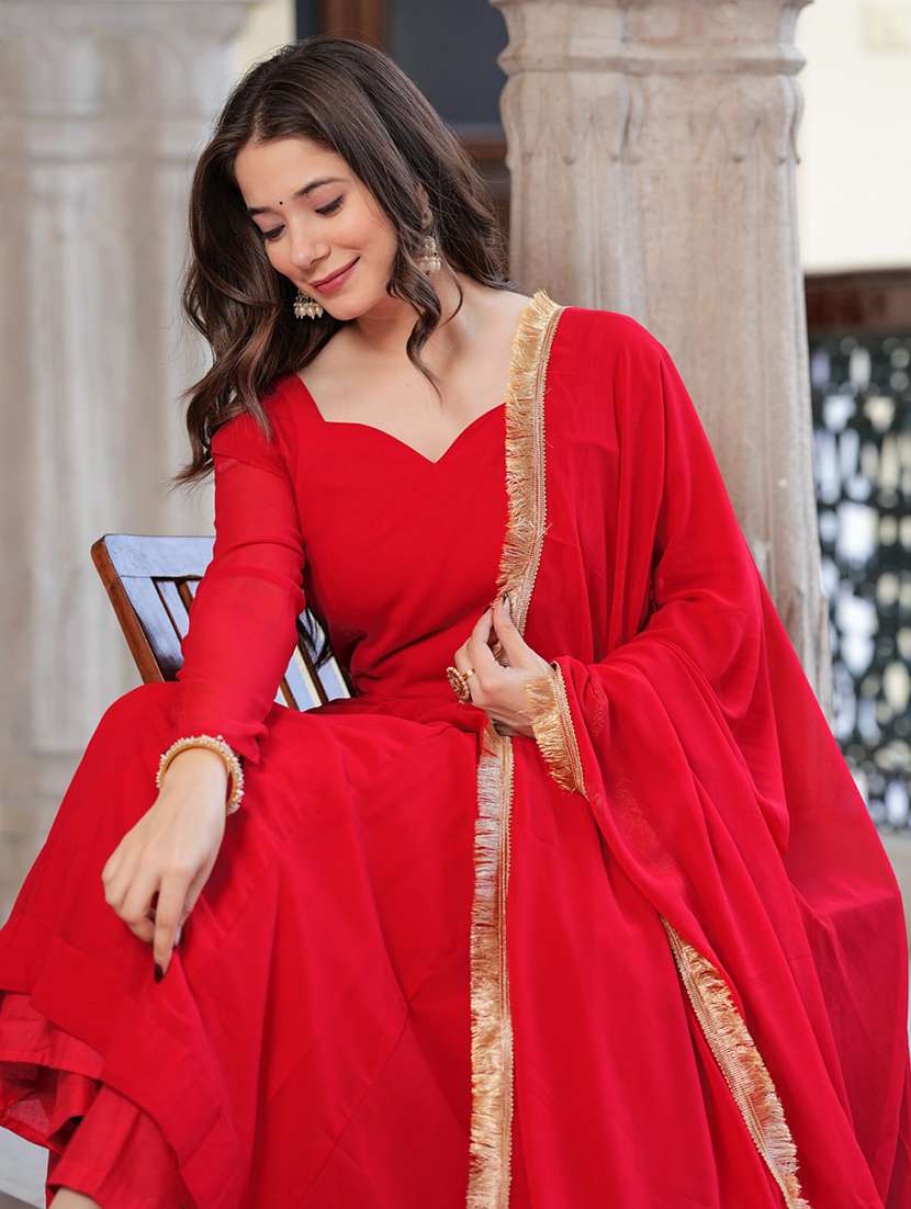 women long sleeve anarkali kurta pant with dupatta set - 21983320 - Standard Image - 6