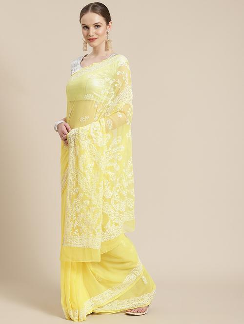 women solid with work chikankari saree with blouse - 21983321 - Standard Image - 0