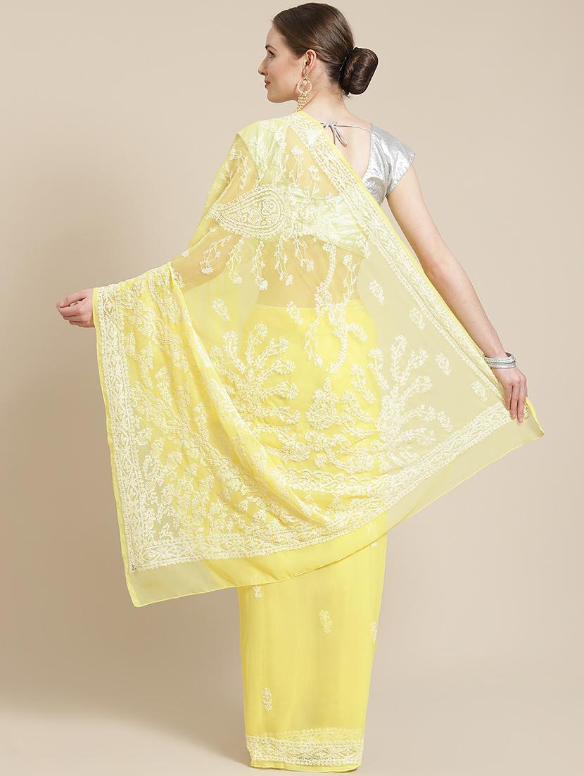 women solid with work chikankari saree with blouse - 21983321 - Standard Image - 1