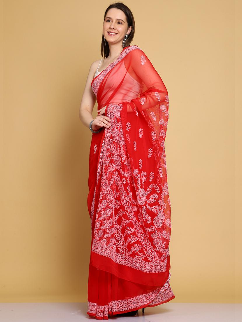 women solid with work chikankari saree with blouse - 21983322 -  Standard Image - 1