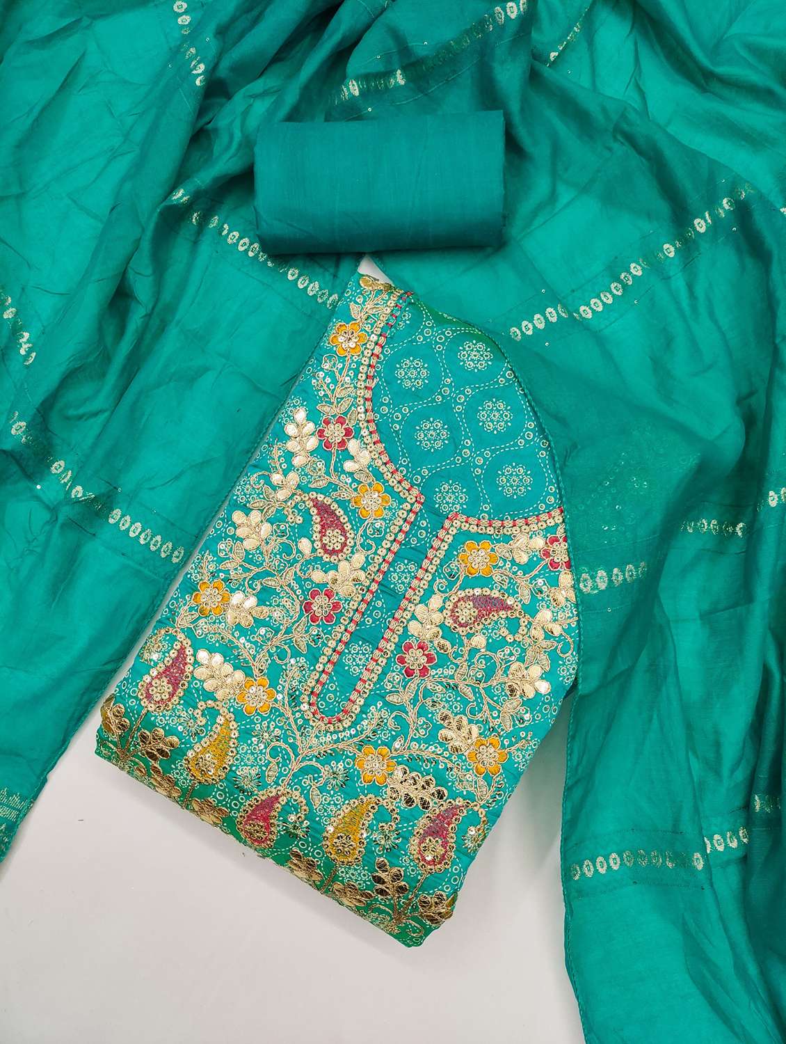 women printed embroidered unstitched suit set - 21983354 -  Standard Image - 1