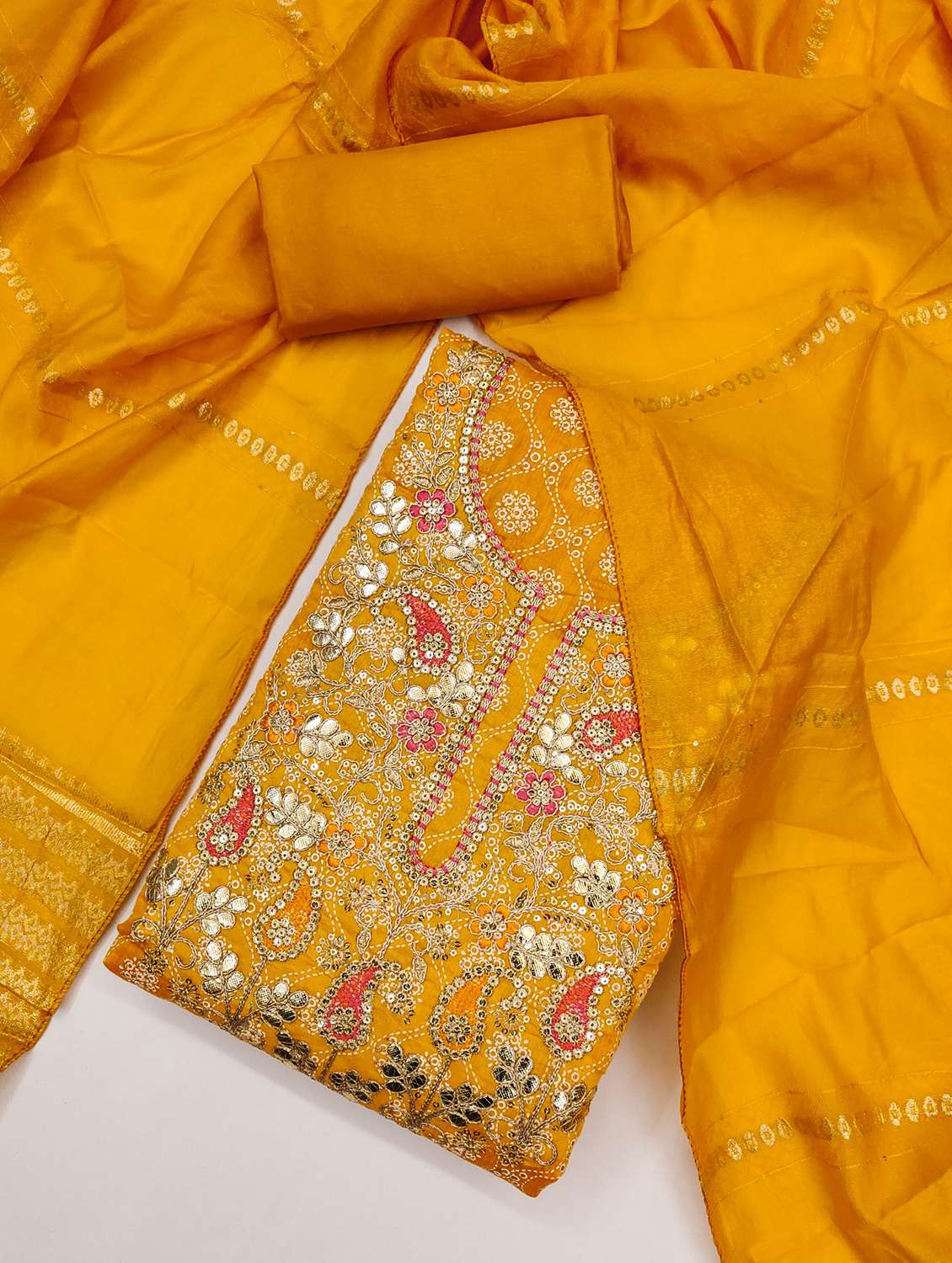 women printed embroidered unstitched suit set - 21983356 -  Standard Image - 1