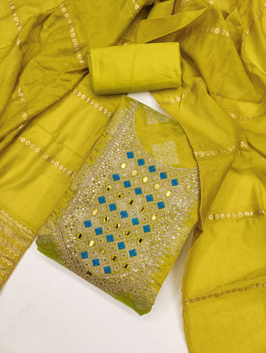 women printed embroidered unstitched suit set - 21983359 -  Standard Image - 1