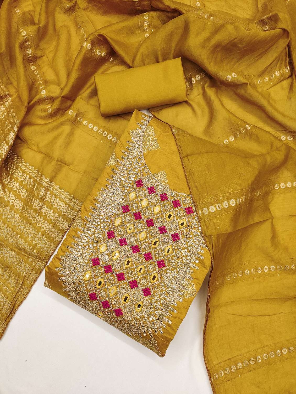 women printed embroidered unstitched suit set - 21983360 -  Standard Image - 1