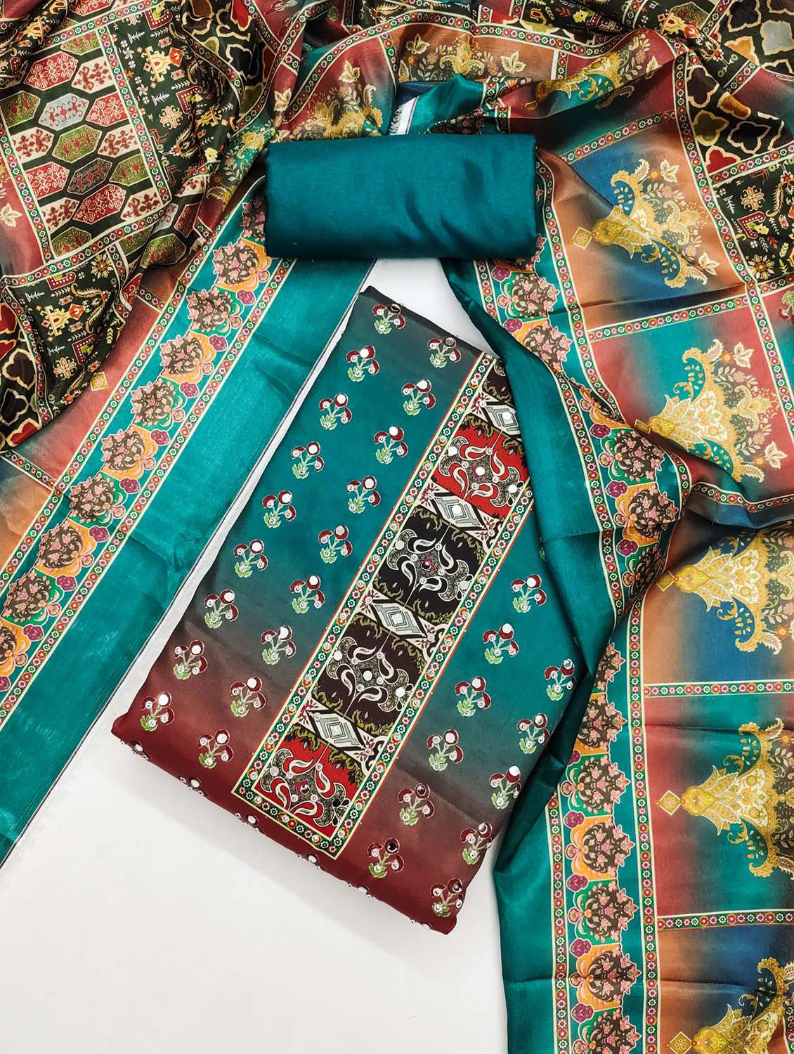 women printed embellished unstitched suit set - 21983362 -  Standard Image - 1