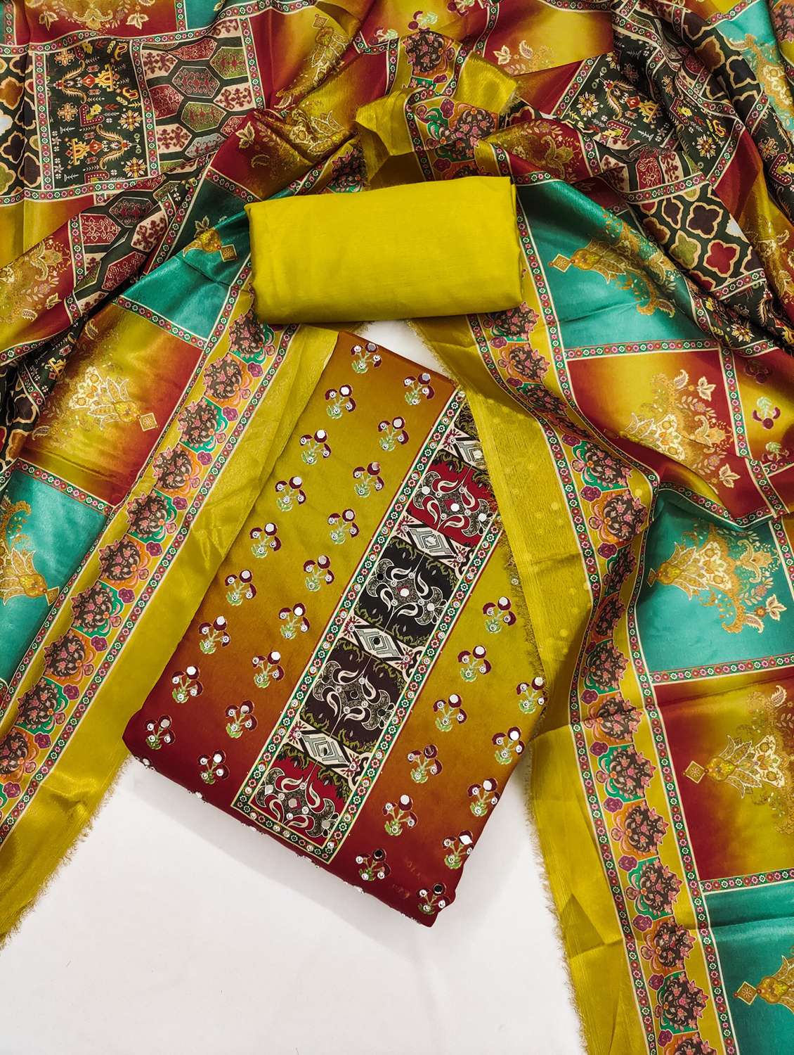 women printed embellished unstitched suit set - 21983364 -  Standard Image - 1