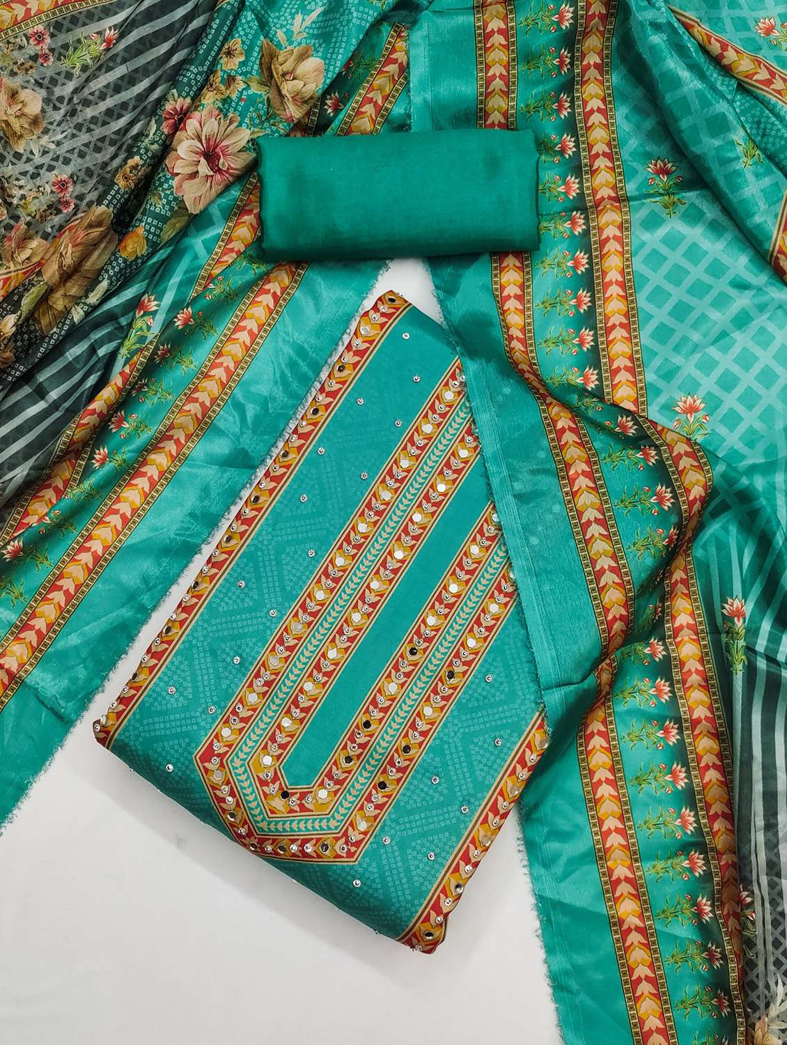 women printed embellished unstitched suit set - 21983366 -  Standard Image - 1