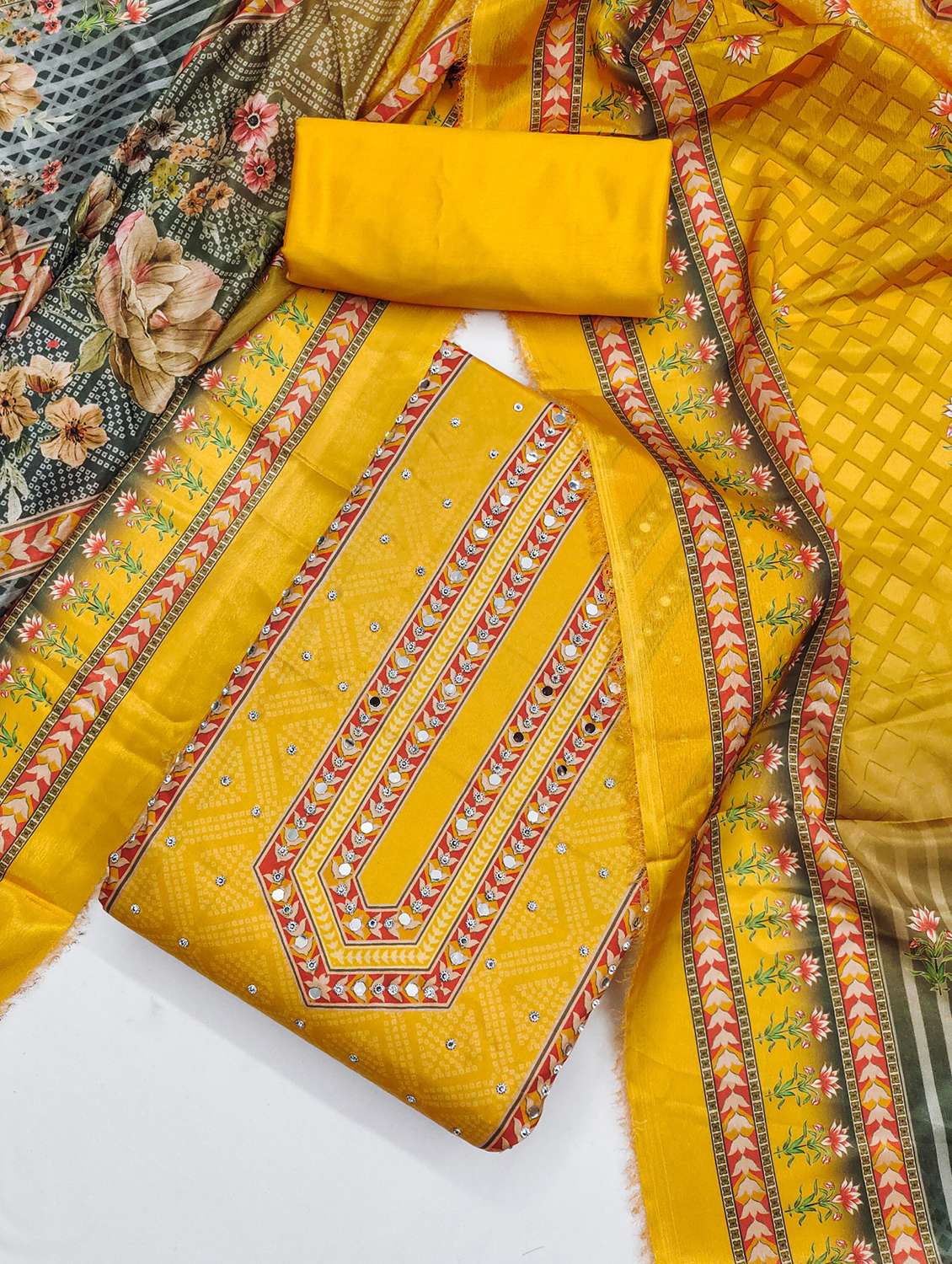 women printed embellished unstitched suit set - 21983368 -  Standard Image - 1