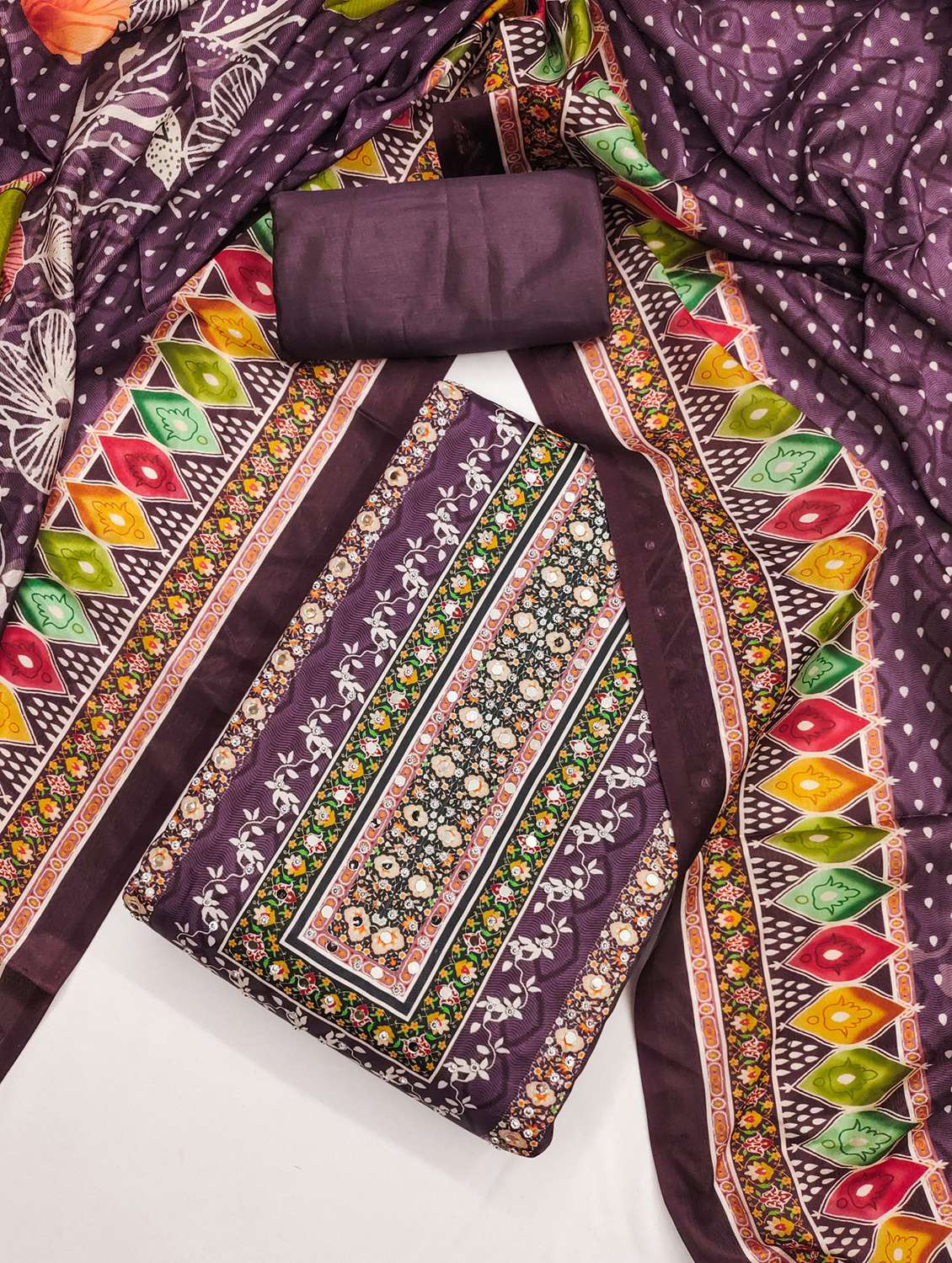 women printed embellished unstitched suit set - 21983378 -  Standard Image - 1