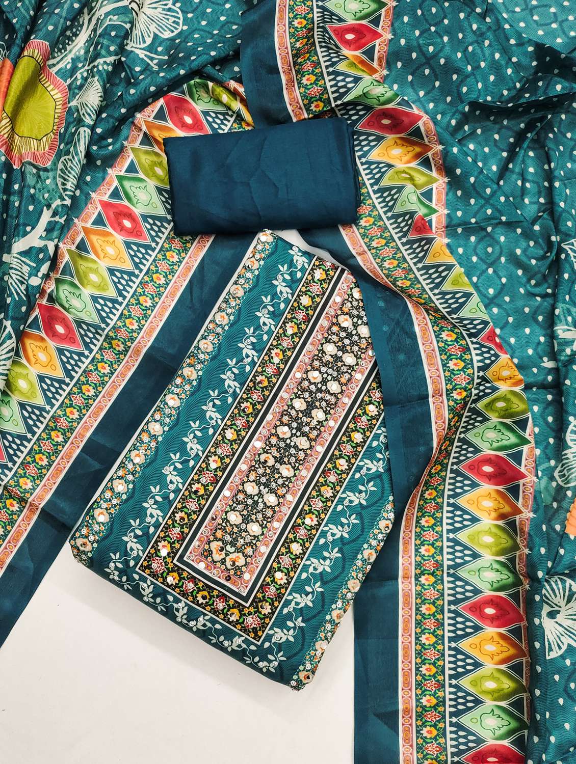 women printed embellished unstitched suit set - 21983379 -  Standard Image - 1