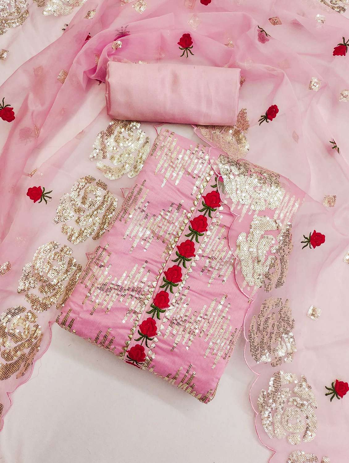 women solid with work embellished unstitched suit set - 21983391 -  Standard Image - 1