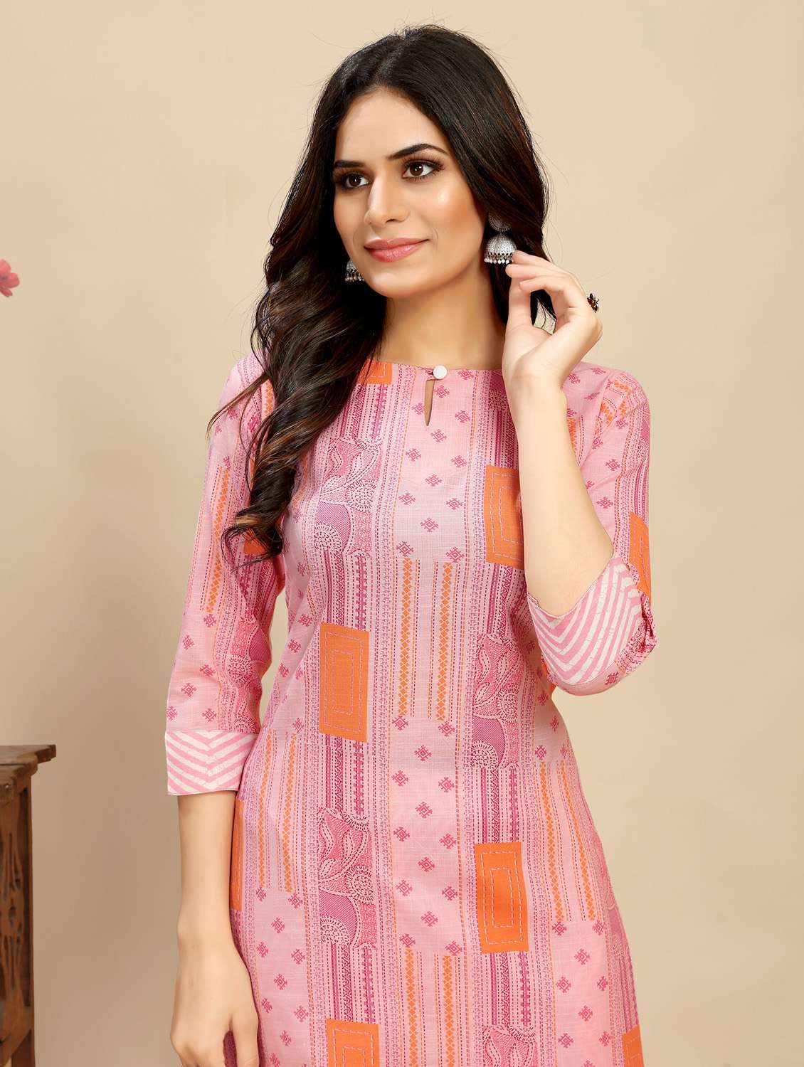 women printed three quarter sleeve kurta pant set - 21983404 -  Standard Image - 1