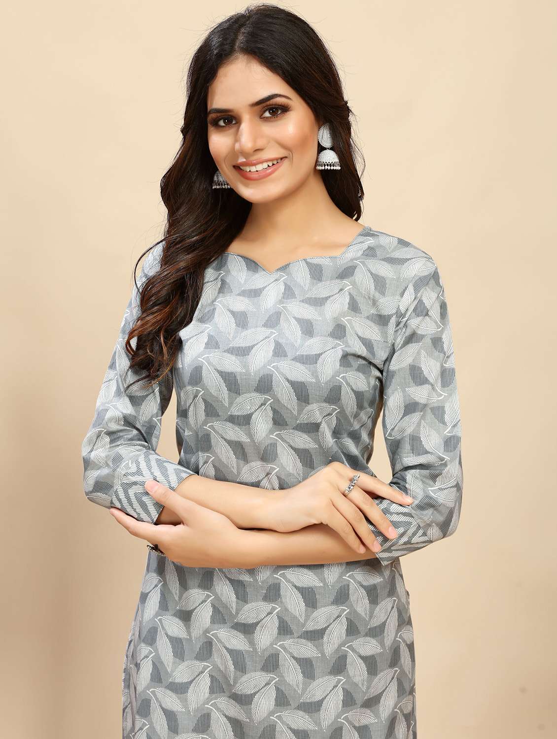 women printed three quarter sleeve kurta pant set - 21983407 -  Standard Image - 1