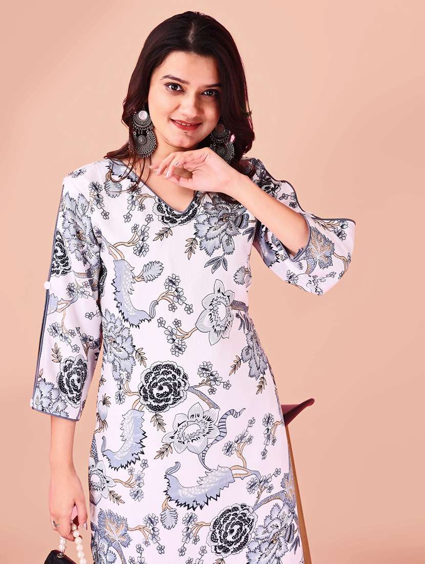 women printed three quarter sleeve kurta pant set - 21983415 -  Standard Image - 1