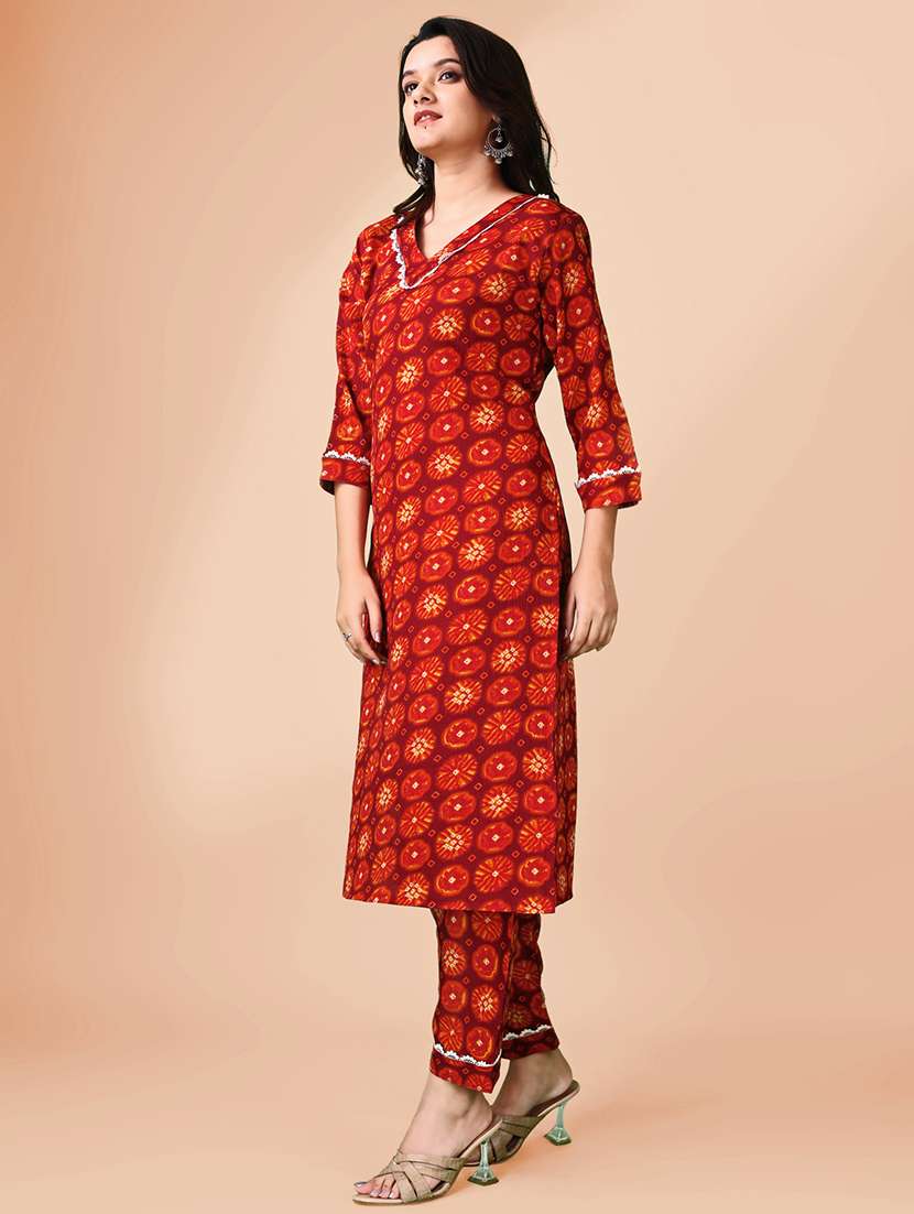 women printed three quarter sleeve kurta pant set - 21983416 -  Standard Image - 1