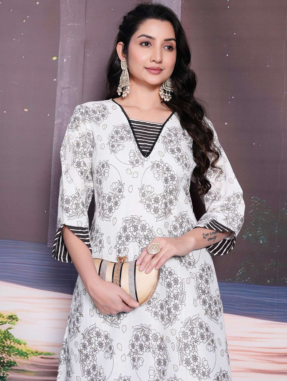 women printed three quarter sleeve kurta palazzo set - 21983417 -  Standard Image - 1