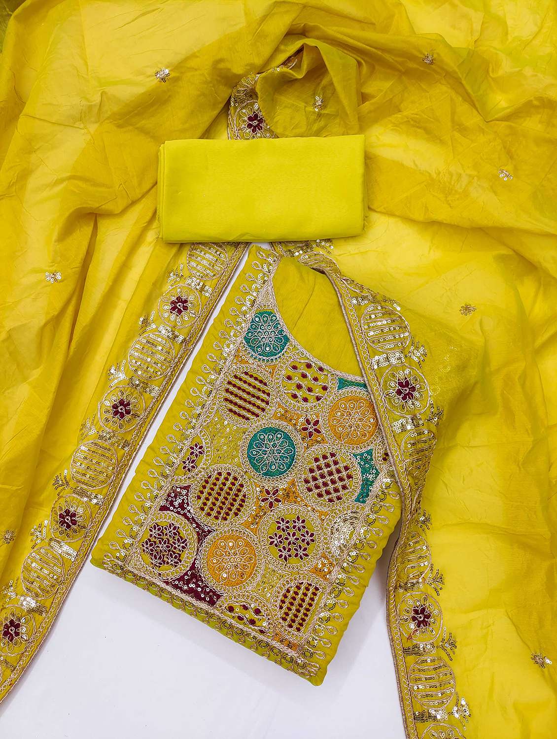 women solid with work embroidered unstitched suit set - 21983424 -  Standard Image - 1